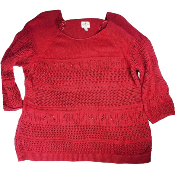 St. John's Bay red open weave 3/4 sleeve Boho sweater size 3X - Picture 1 of 9